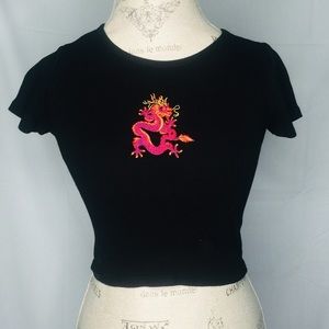 Brandy Melville One Size Black Dragon Crop Top Fitted Shirt
